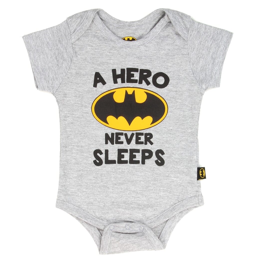 DC Comics Batman A Hero Never Sleeps Grey Baby Onesie