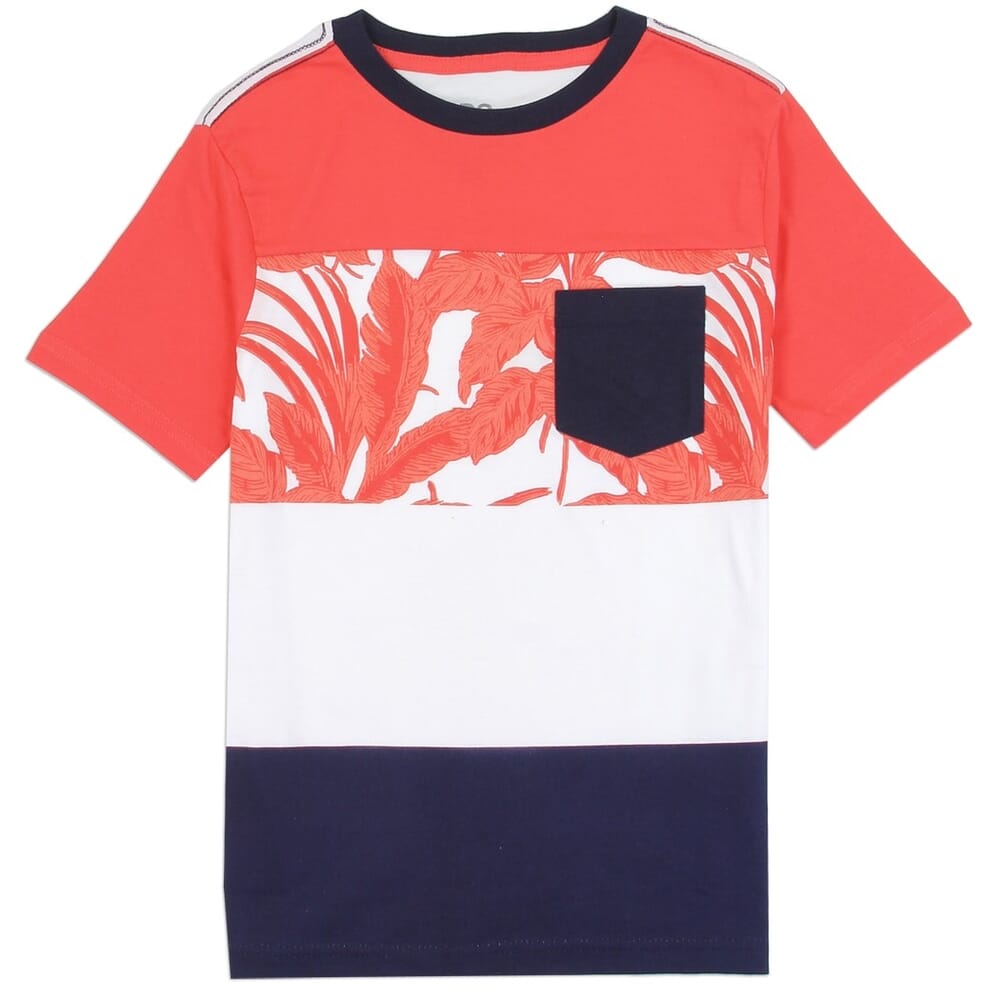 PS From Aeropostale Tropical Leaves Navy Blue and Red Boys Shirt